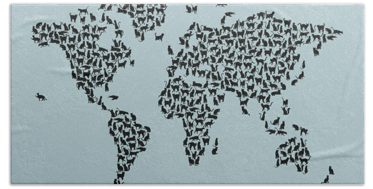 World Map Beach Towel featuring the digital art Cats Map of the World Map by Michael Tompsett