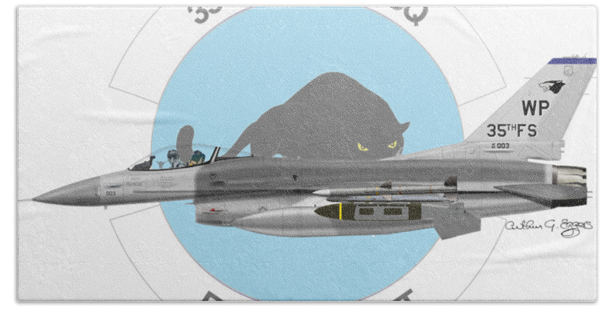 Lockheed Beach Sheet featuring the digital art Lockheed Martin F-16C Viper #7 by Arthur Eggers