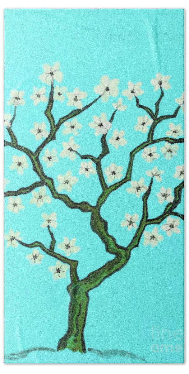 Art Beach Towel featuring the painting Spring tree in blossom, painting #7 by Irina Afonskaya