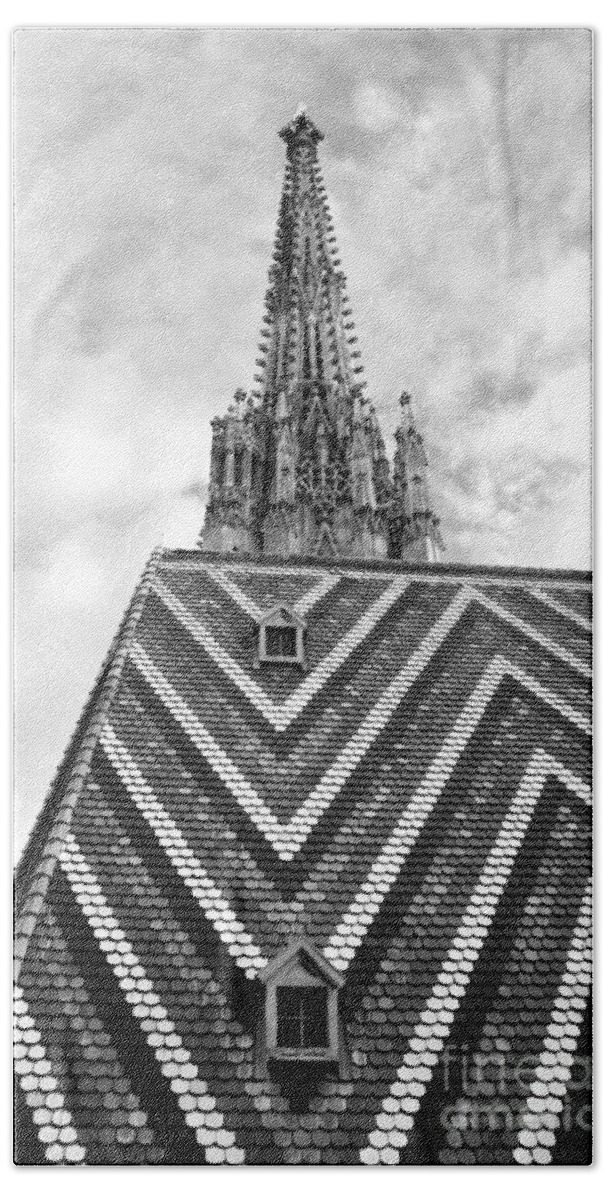 Architecture Beach Sheet featuring the photograph St Stephens Cathedral Vienna in Black and White #8 by Angela Rath