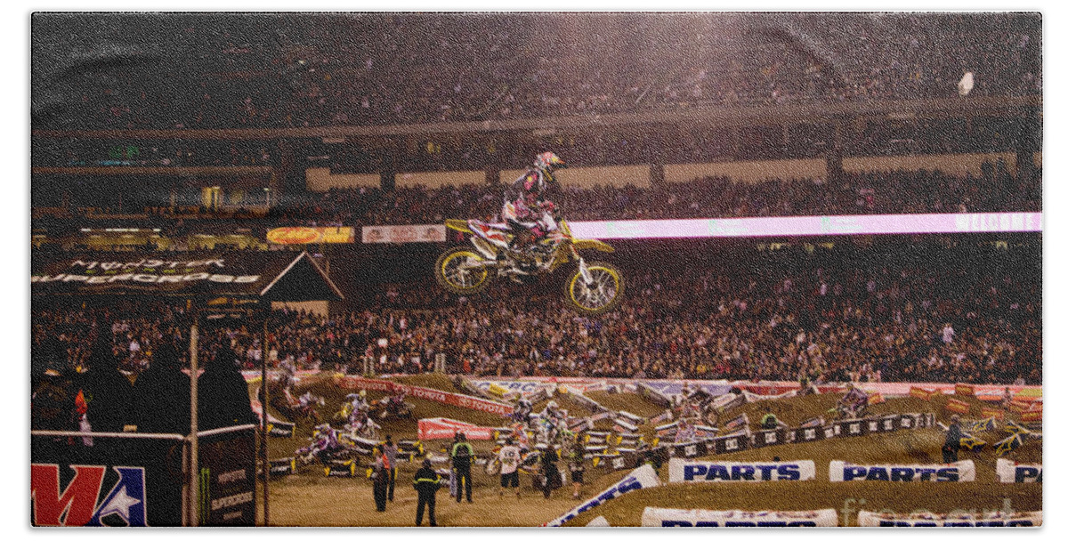 Ama Supercross Beach Towel featuring the photograph 7000 by Daniel Knighton