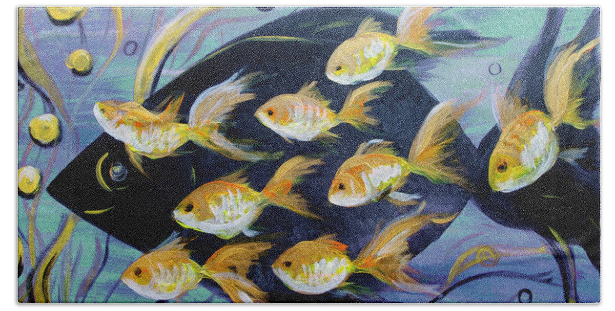 Fish Beach Towel featuring the painting 8 Gold Fish by Gina De Gorna