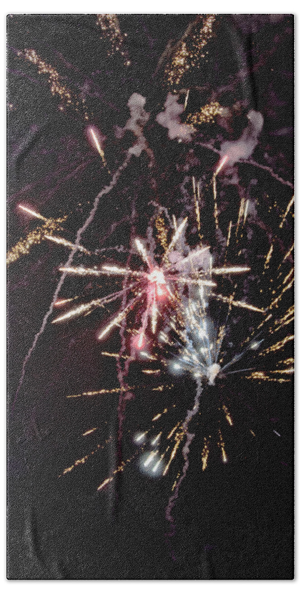 Black Beach Towel featuring the photograph A shining colorful firework #8 by Gina Koch