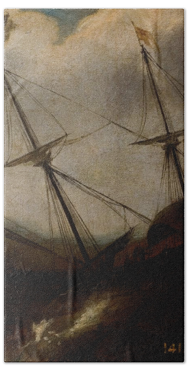 Anonymous Boat In A Storm Xvii Century. Beach Towel featuring the painting Anonymous by MotionAge Designs