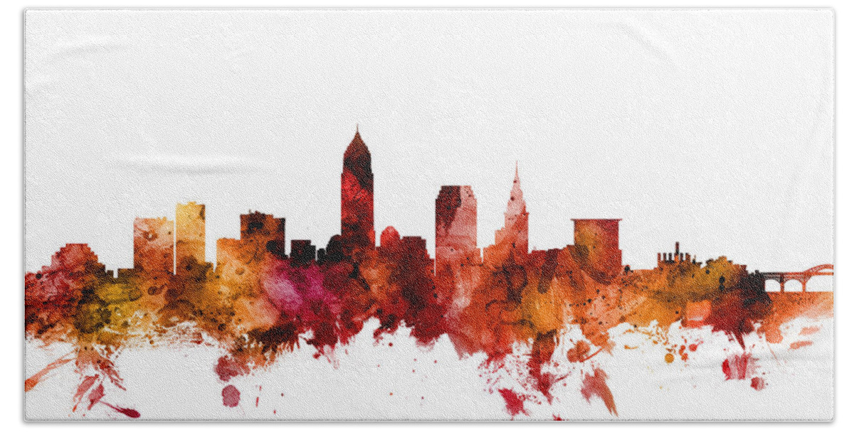 Cleveland Beach Towel featuring the digital art Cleveland Ohio Skyline #9 by Michael Tompsett