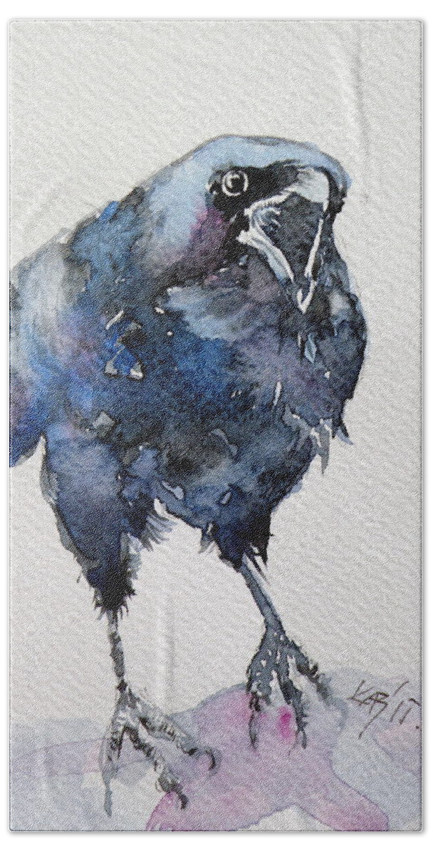 Crow Beach Towel featuring the painting Crow #8 by Kovacs Anna Brigitta