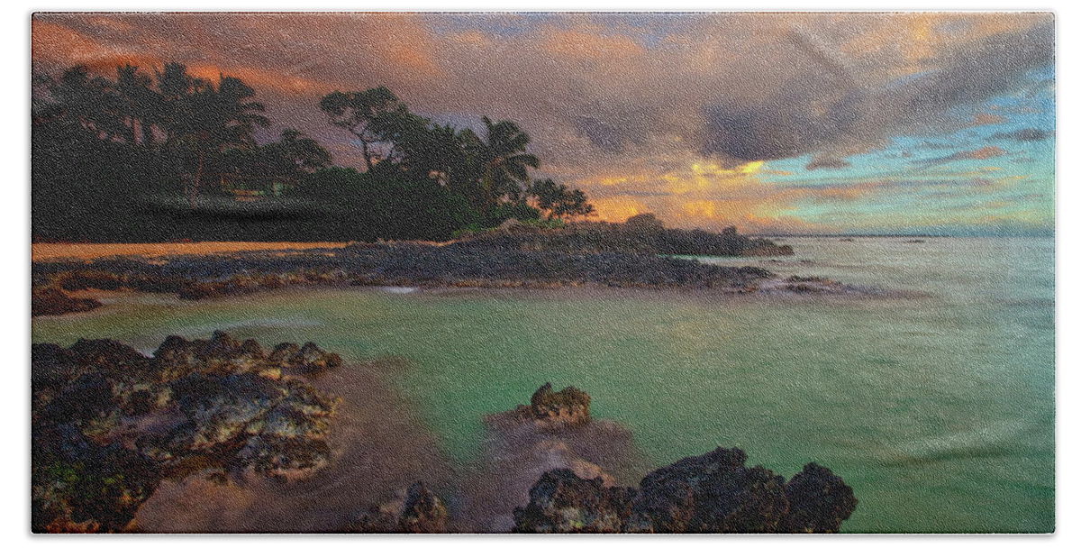 Secret Beach Paako Maui Hawaii Seascape Lava Sunset Clouds Beach Towel featuring the photograph Secret Beach #9 by James Roemmling