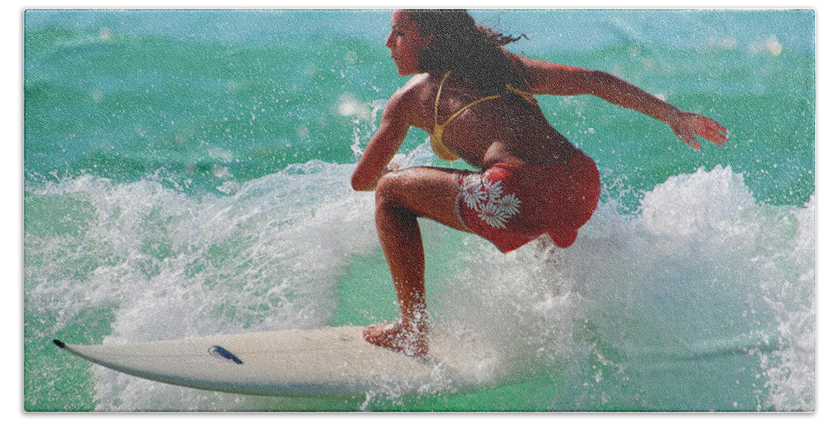 Surfing Beach Towel featuring the photograph Surfing #9 by Mariel Mcmeeking