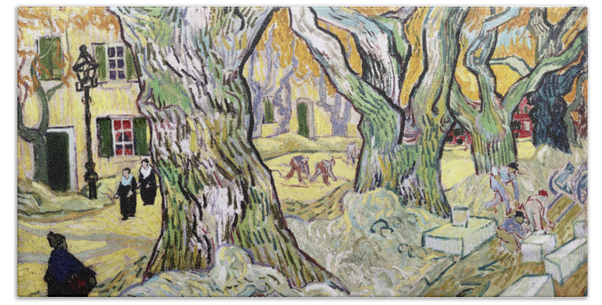 Road Menders Beach Towel featuring the painting The Road Menders #9 by Vincent van Gogh