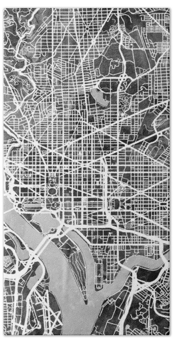 Street Map Beach Towel featuring the digital art Washington DC Street Map #9 by Michael Tompsett