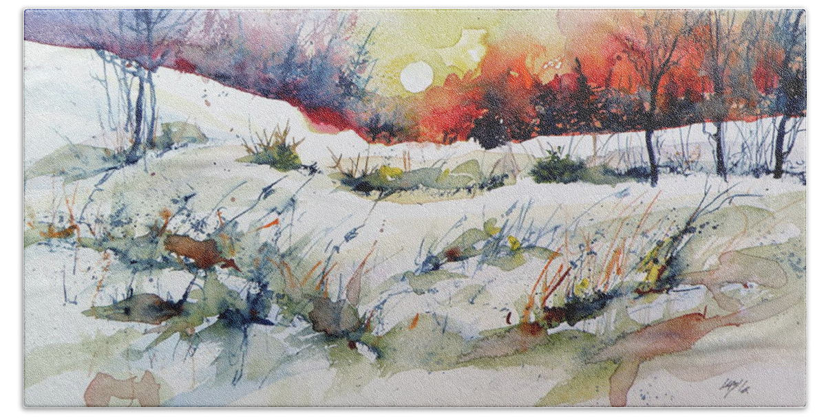 Winter Beach Sheet featuring the painting Winter #9 by Kovacs Anna Brigitta