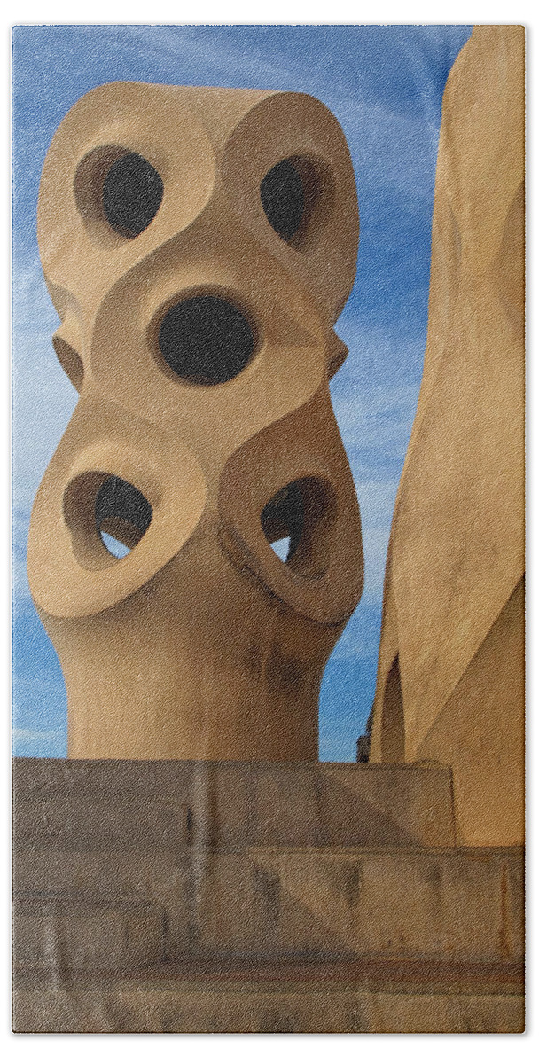 Chimney Of The Pedrera Beach Towel featuring the photograph A Beautiful Chimney of the Pedrera by Dave Mills