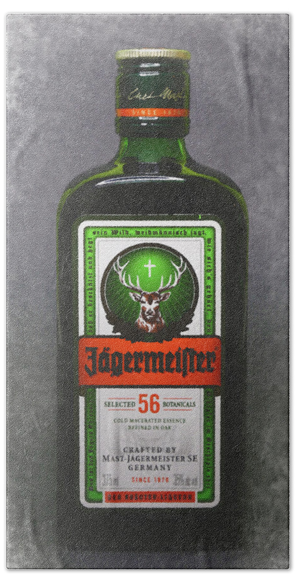 Jagermeister Beach Sheet featuring the digital art A Bottle of Jagermeister by David Stasiak