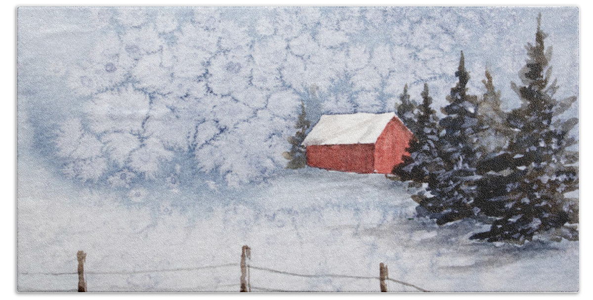A Country Winter Beach Towel featuring the painting A Country Winter by Rebecca Davis