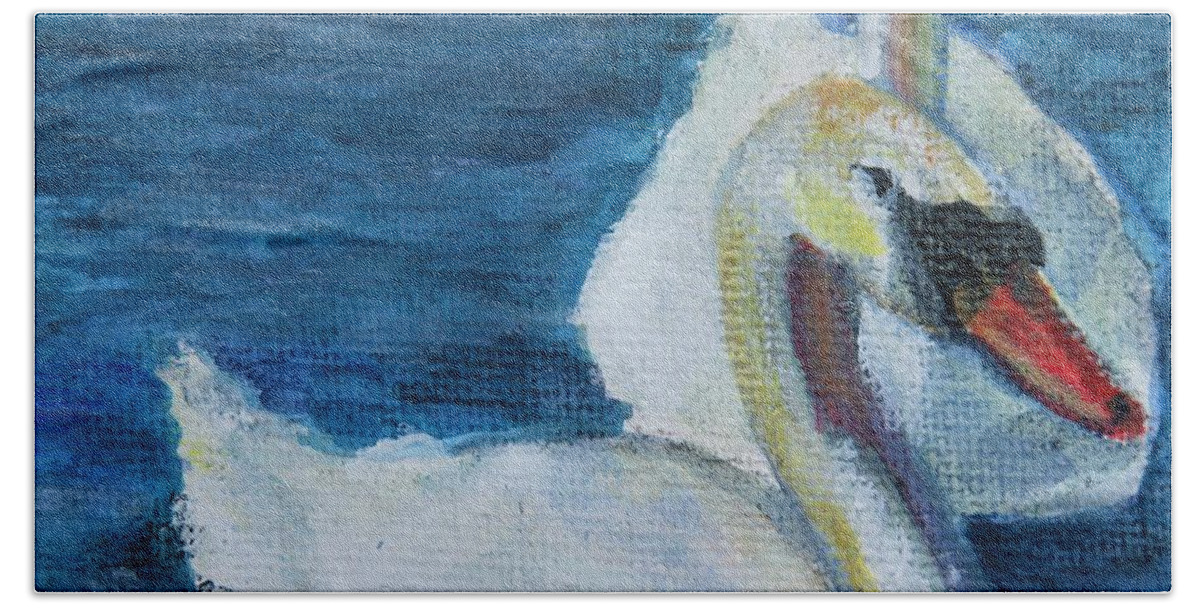 Swan Beach Sheet featuring the painting A Couple of Swans by Laurie Morgan
