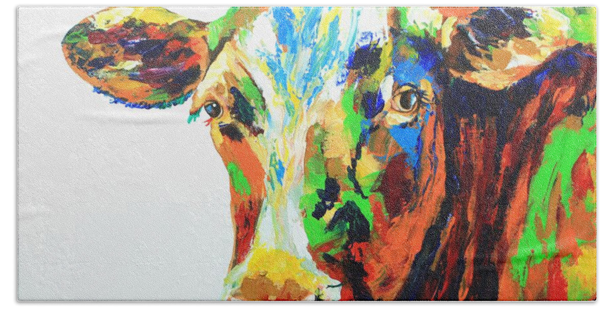 Cow Beach Towel featuring the painting A Cow of Many Colors by Karl Wagner