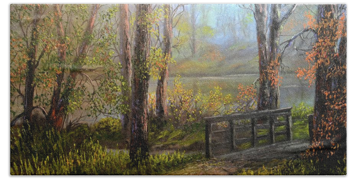 Landscape Beach Sheet featuring the painting A fall day by Michael Mrozik