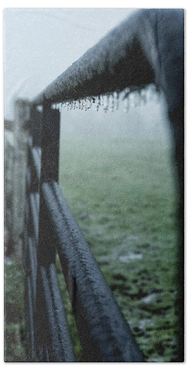 Icicles Beach Towel featuring the photograph A Fence in Freezing Fog by Belinda Greb