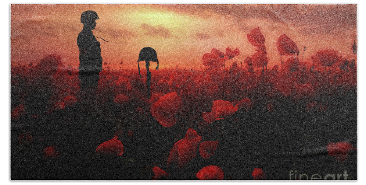 Soldier Beach Towel featuring the digital art A Field of Heroes by Airpower Art