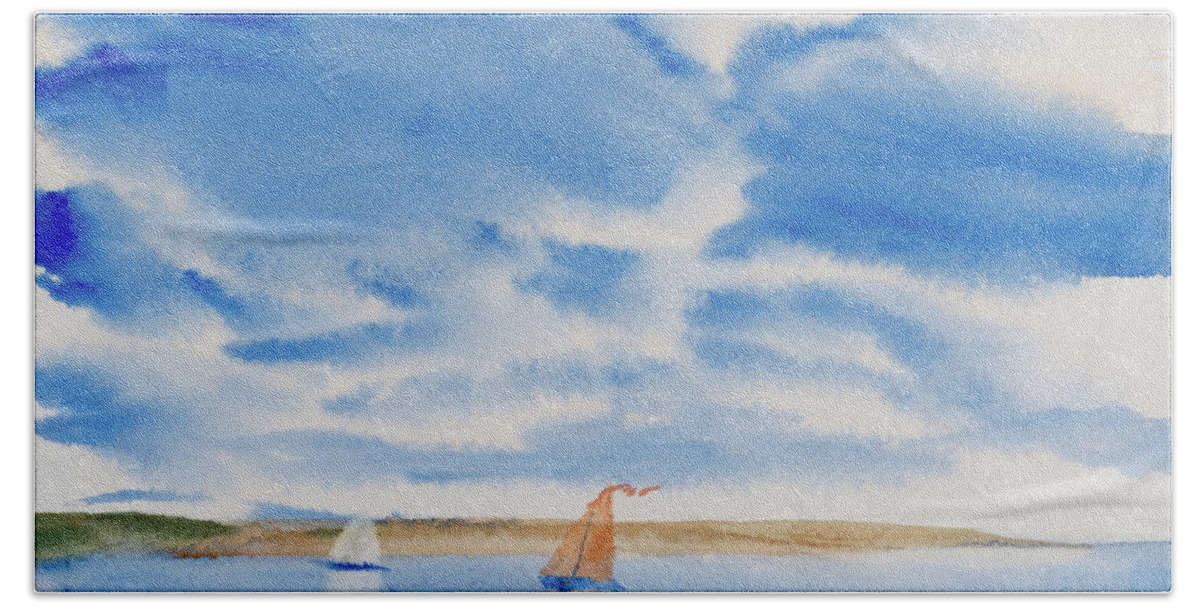 Afternoon Beach Towel featuring the painting A Fine Sailing Breeze on the River Derwent by Dorothy Darden