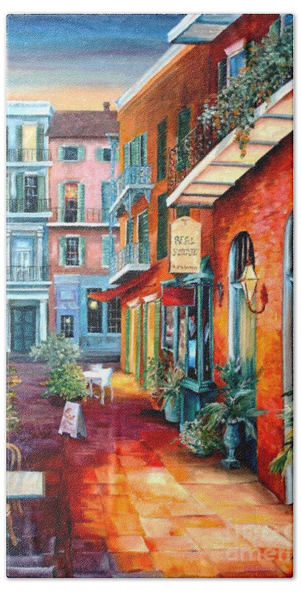 New Orleans Beach Towel featuring the painting A French Quarter Evening by Diane Millsap