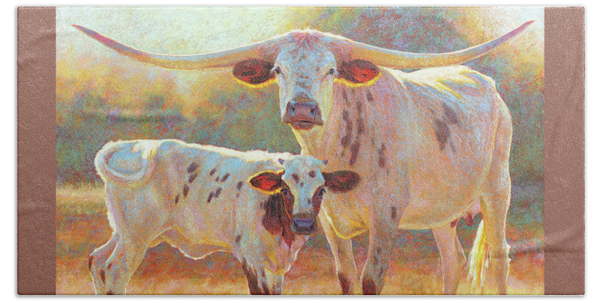 Longhorn Beach Towel featuring the pastel A Future Promise by Rita Kirkman