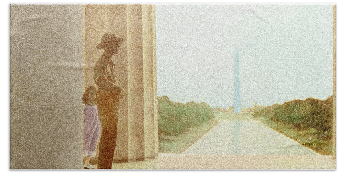 National Park Service Guard Beach Towel featuring the mixed media A Girl Suddenly Appears by Wernher Krutein