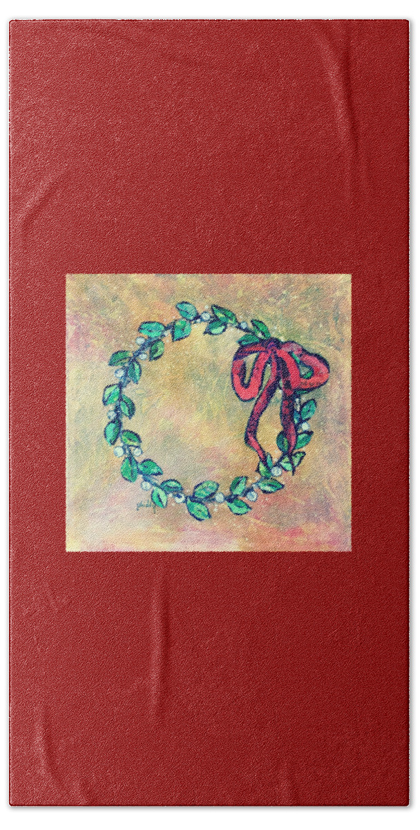 Christmas Beach Towel featuring the painting A Little Wreath by Phiddy Webb