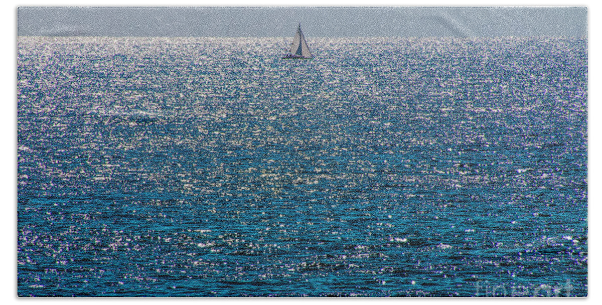 Beautiful Beach Sheet featuring the photograph A lone sailor glides by Julian Starks