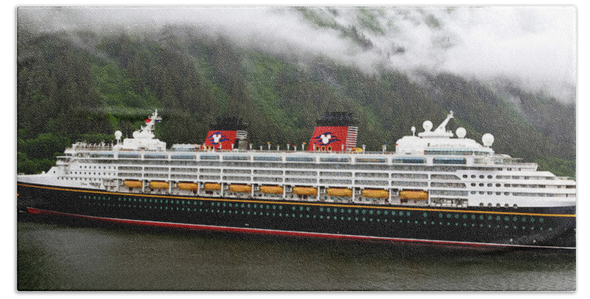 A Mickey Mouse Cruise Ship Beach Sheet featuring the painting A Mickey Mouse Cruise Ship by Barbara Snyder