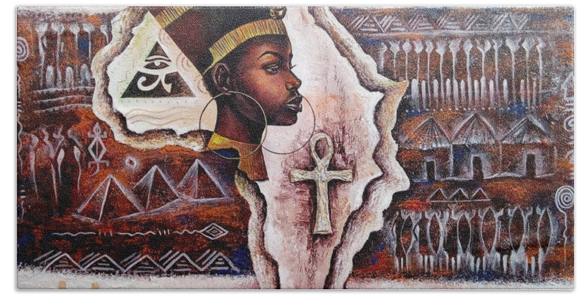 African Art For Sale Beach Towel featuring the painting A Mother to All by Daniel Akortia