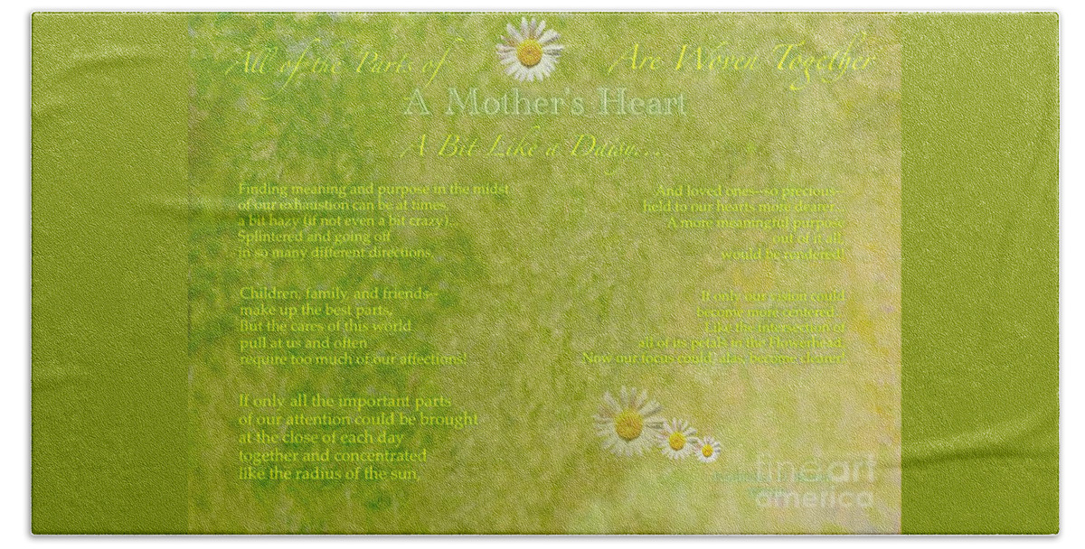Part Ii Of A Mother's Love Includes Poem Abstract Cheery Painted Background Dedication To Mothers Celebration Of Mothers Mixed Media Digital Art And Acrylic Abstract Artwork Nature Work Beach Towel featuring the painting A Mother's Love Part II the Text by Kimberlee Baxter