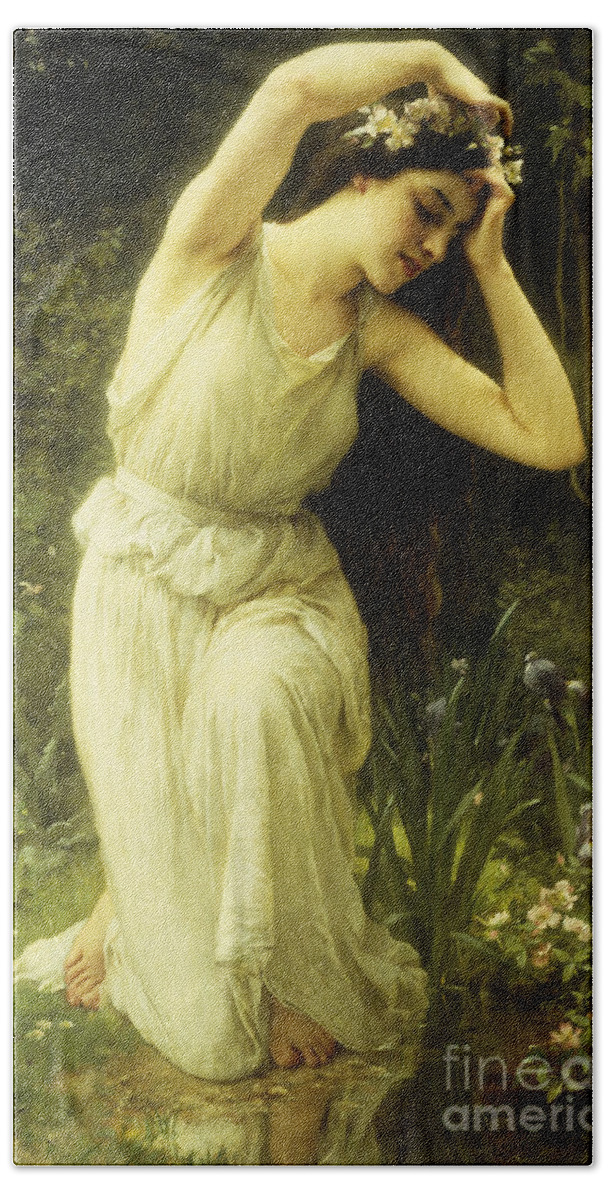 A Nymph In The Forest Beach Towel featuring the painting A Nymph in the Forest by Charles Amable Lenoir