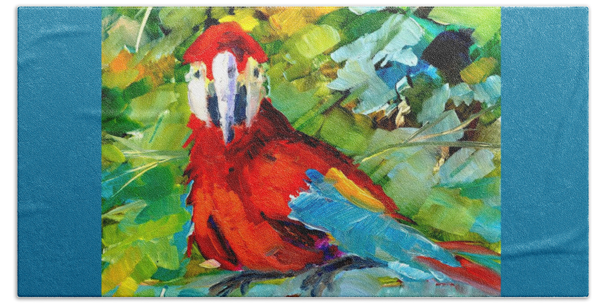Parrots Beach Towel featuring the painting Papagalos by Adele Bower