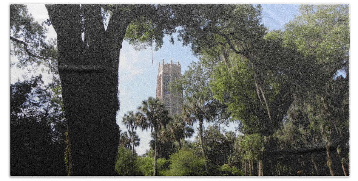 Bok Tower Beach Towel featuring the photograph A Path To The Tower by Kim Galluzzo