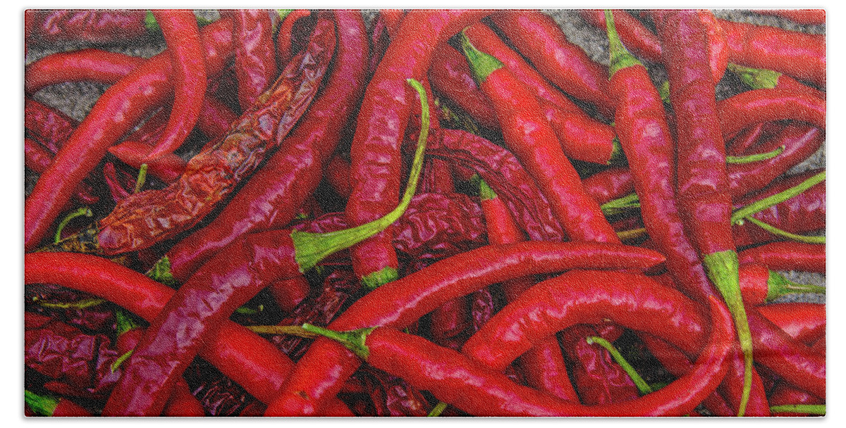 A Peck Of Unpickled Peppers Prints Beach Towel featuring the photograph A Peck of Unpickled Peppers by John Harding