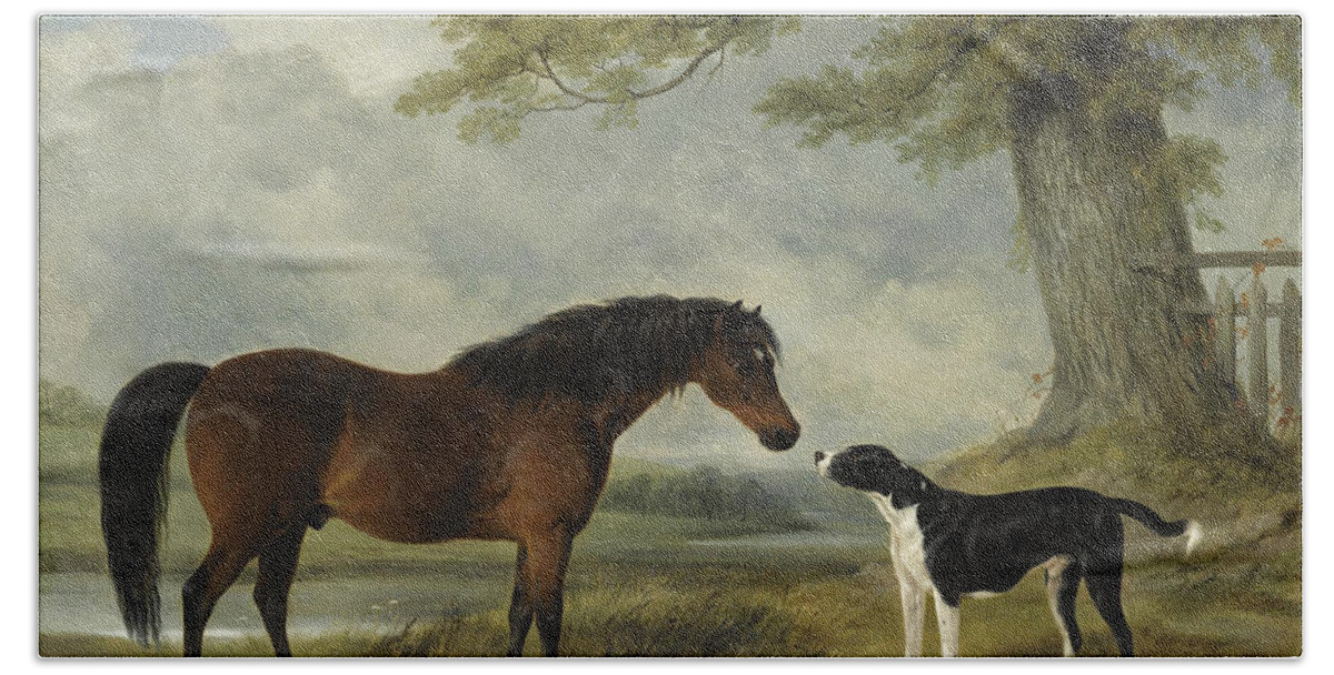 William Barraud Beach Sheet featuring the painting A Pony with a Dog by William Barraud
