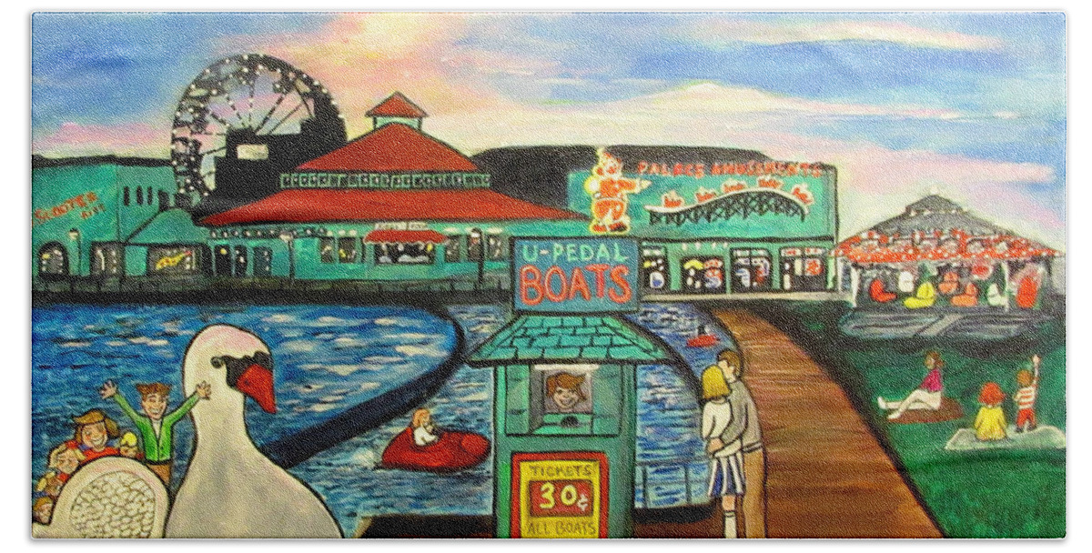 Asbury Park Art Beach Towel featuring the painting A Postcard Memory by Patricia Arroyo