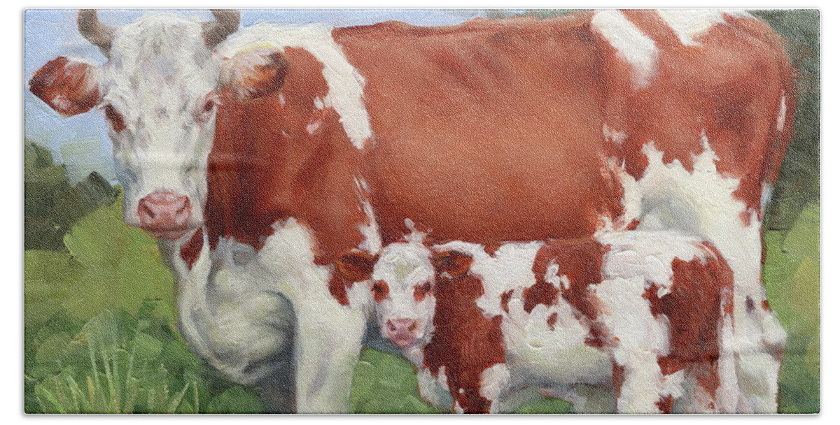 Cow Beach Towel featuring the painting A Pretty Pair Miniature Painting by Margaret Stockdale