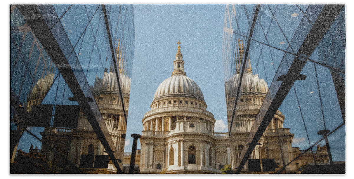 St Paul's Beach Towel featuring the photograph A Reflection on St' Paul's by Rick Deacon