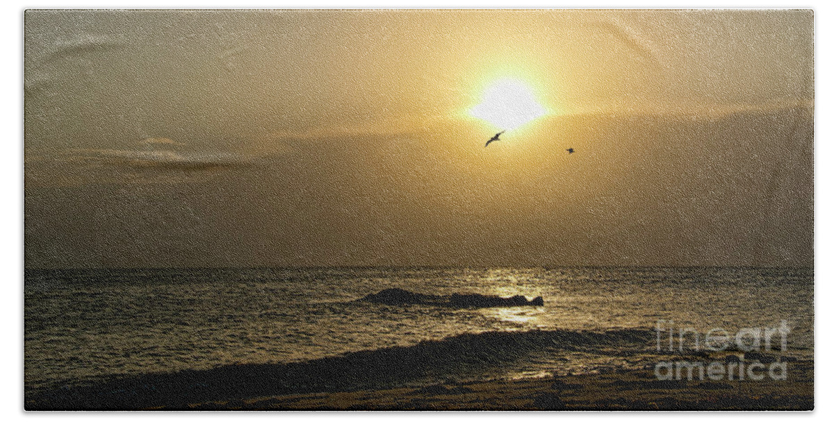 Sunset Beach Sheet featuring the photograph A Seagull Sunset by Diane LaPreta