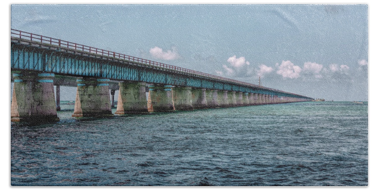 Architecture Beach Towel featuring the photograph A Section of the Original Seven Mile Bridge by John M Bailey