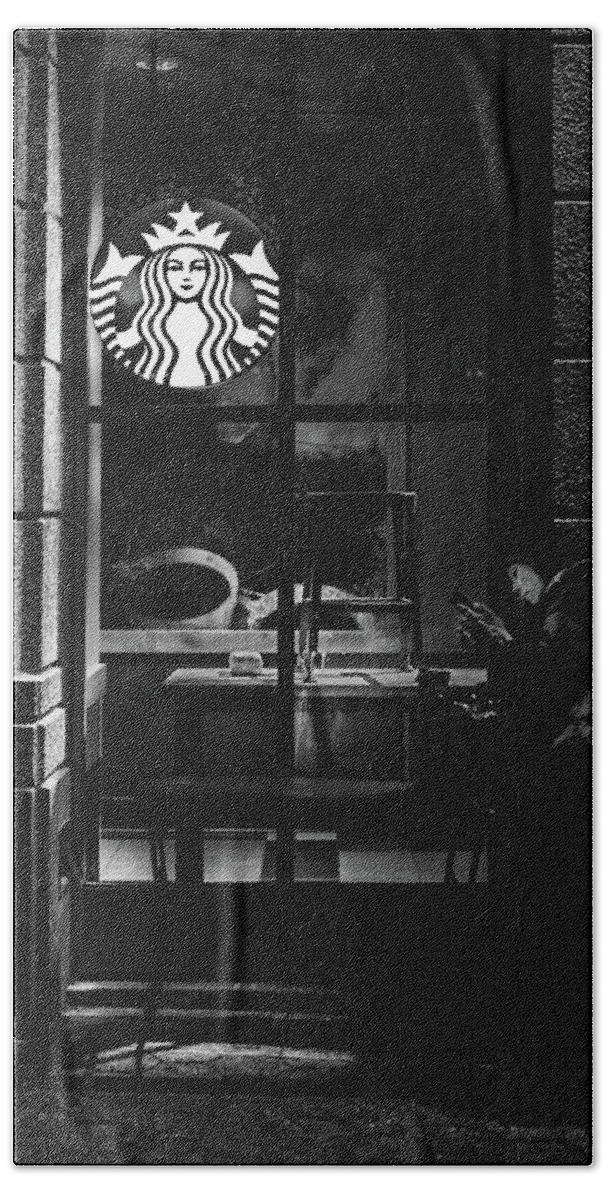 Starbucks Beach Sheet featuring the photograph A Starbucks Respite in Downtown San Jose by Edward Nowak
