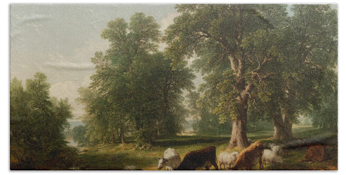 Asher Brown Durand Beach Towel featuring the painting A Summer Afternoon by Asher Brown Durand