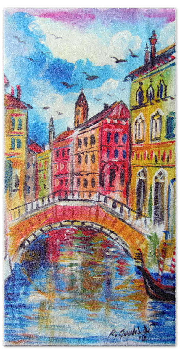 Venice Beach Towel featuring the painting A Venetian Bridge by Roberto Gagliardi