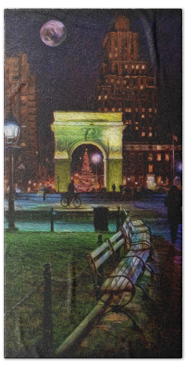 A Walk In The Park Beach Towel featuring the photograph A Walk in Washington Square by Lee Dos Santos