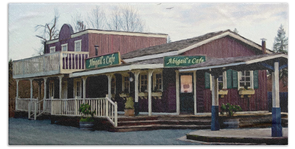 Abigails Cafe Beach Sheet featuring the painting Abigail's Cafe - Hope Valley Art by Jordan Blackstone