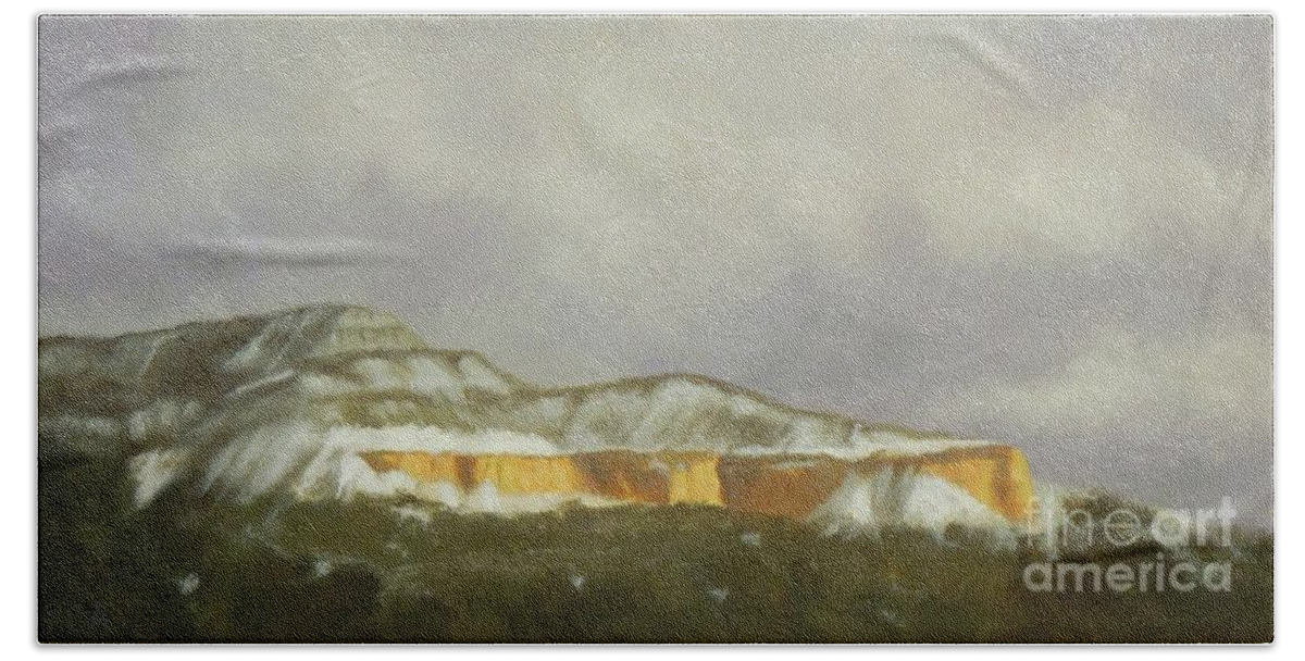 Northern New Mexico Beach Sheet featuring the painting Abiquiu Band of Gold by Phyllis Andrews
