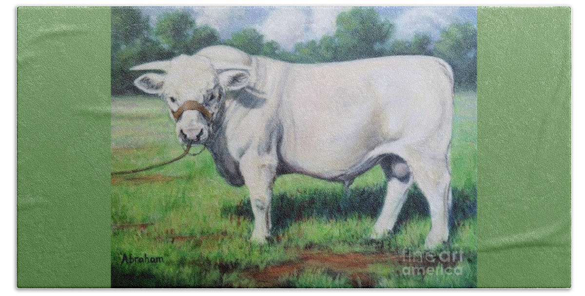 Bull Beach Towel featuring the painting Abraham, French Charolais Bull by Vickie Fears