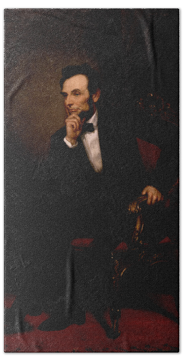 George Peter Alexander Healy Beach Towel featuring the painting Abraham Lincoln, 1869 by Vincent Monozlay